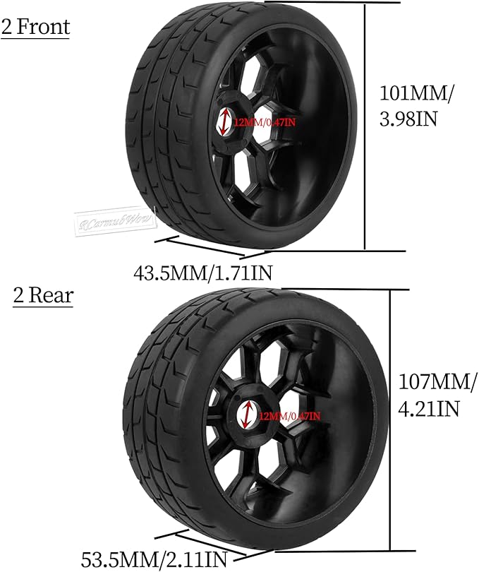 RC Wheels and Tires for 1/7 Felony 6S BLX,RC Truck Tires RC Wheels and RC Tires,4pcs Highway Tires(2 Big 2 Small),Black