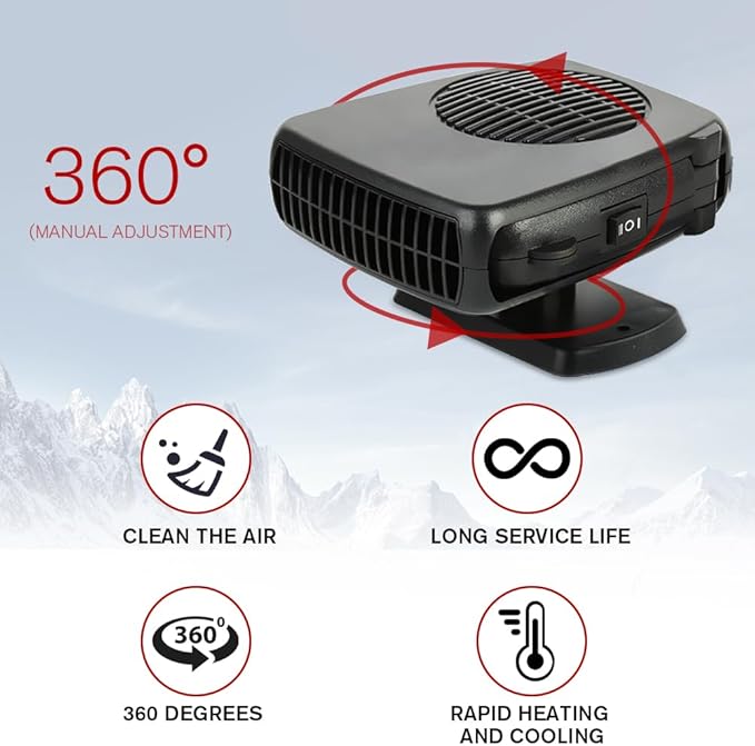 Leaflai 12V-Car Heater,150W with Heating and Cooling 2 in 1 Modes Heating/Cooling Automobile Heater Demister Vehicle Heater Fan Suitable for All Car