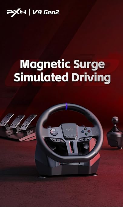 PXN V9 Gen2 Gaming Racing Wheel With magnetic Pedals and Shifter 270/900° Dual-Vibration Driver free, sim car Driving pc Steering Wheel for PC,PS4,PS3,Xbox one, Xbox Series X/S switch