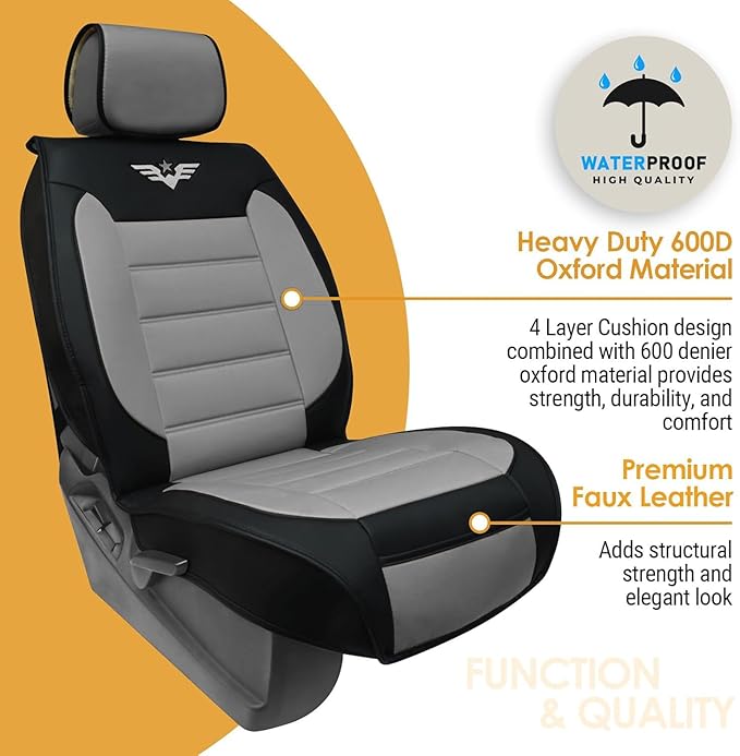 LPI Truck Heavy Duty Premium Truck Seat Covers for Front Seats, For Full-Size Truck SUV, Padded Seat Cover with Bottom Wrap-around, Front Seat Protector; Front & Rear Storage Pockets, Waterproof, 2 pc
