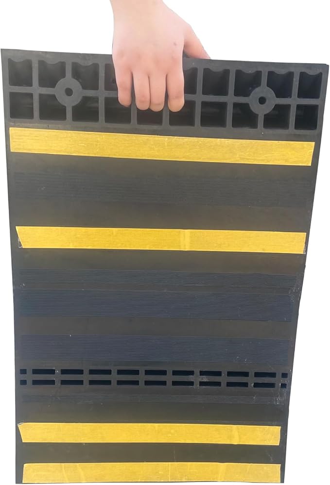 Car Parking Guide Mat, Durable Self Adhesive Anti-Skid Rubber Parking Mat, Wheel Stopper, 2 Pack FoldingTire Guides for Cars, Trucks, 23.6''x15.7''x2.8'' Black with Reflective Strips