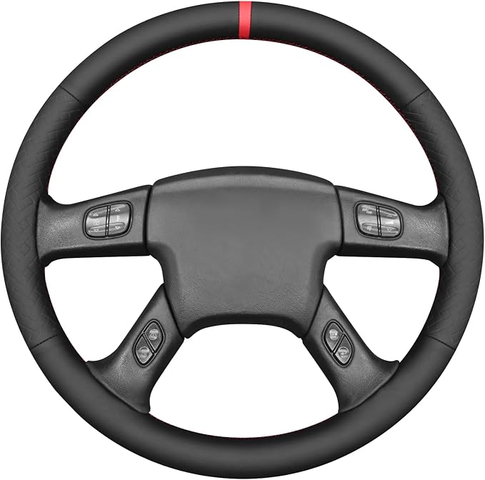 MEWANT Hand Stitched Steering Wheel Cover for Chevy Silverado 1500 2003-2006 Black Genuine Leather Steering Wheel Wrap
