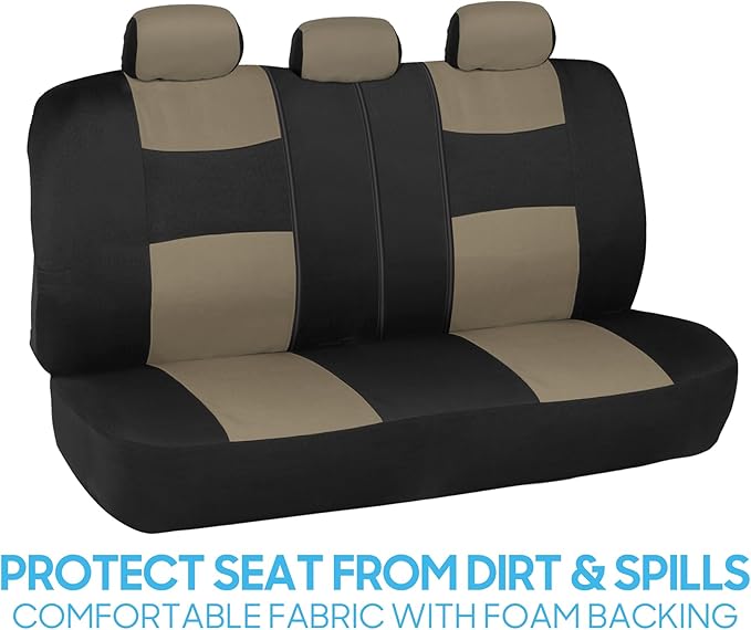 BDK PolyPro Seat Covers Full Set in Beige on Black – Front and Rear Split Bench Seat Covers for Cars, Easy to Install , Car Accessories for Auto Trucks Van SUV