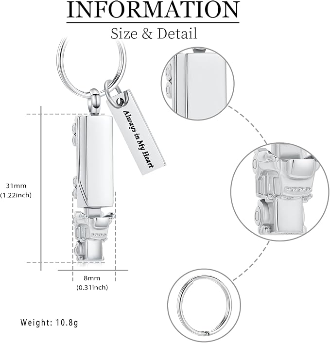 Imrsanl 18 Wheeler Semi Truck Urn Keychain for Ashes for Men Women Memorial Pendant Key Ring Cremation Jewelry Keepsake