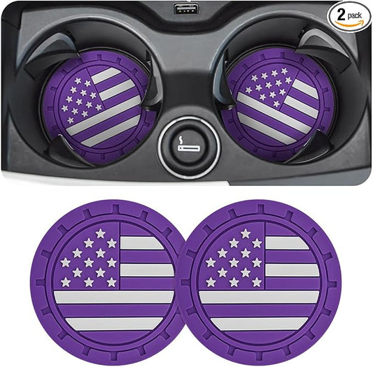 AUCELI 2 Pack Car Cup Holder Coasters, Colored American Flag US Flag Insert Car Cup Coaster, 2.75 Inch Anti Slip Shockproof Embedded Drink Mat, Vehicle Interior Decor Accessories