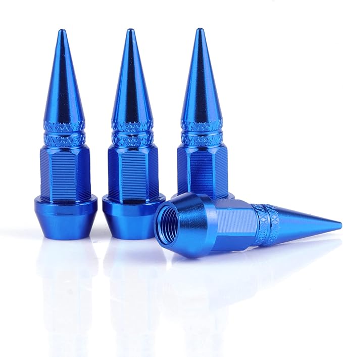 SINGARO 45mm Spiked Aluminum Stem Valve Caps,4PCS Dustproof Tire Wheel Stem Caps for Cars,SUVs,Trucks Bicycles and Motorcycles(Blue)