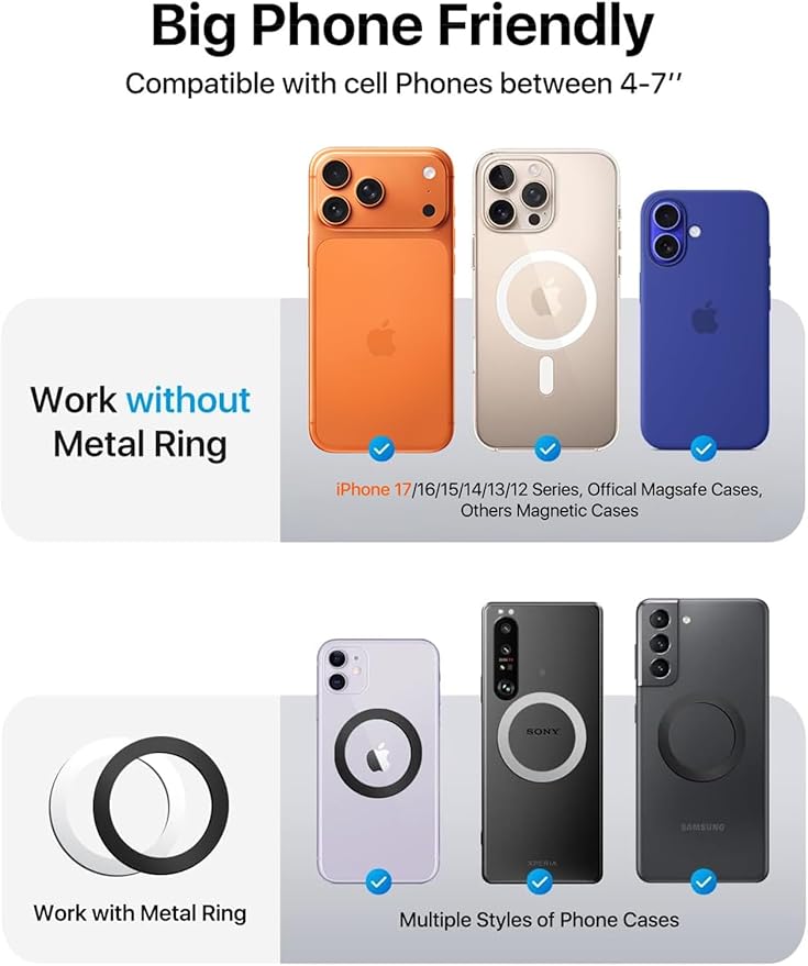 andobil Upgraded for Magsafe Car Mount Pro [Strongest Magnet, Big Phone Friendly] 360° Rotation Magnetic Phone Holder for Car Vent for iPhone 17 Pro Max 16/15/14/13/12 Samsung S26/S25 (Carbon Fiber)