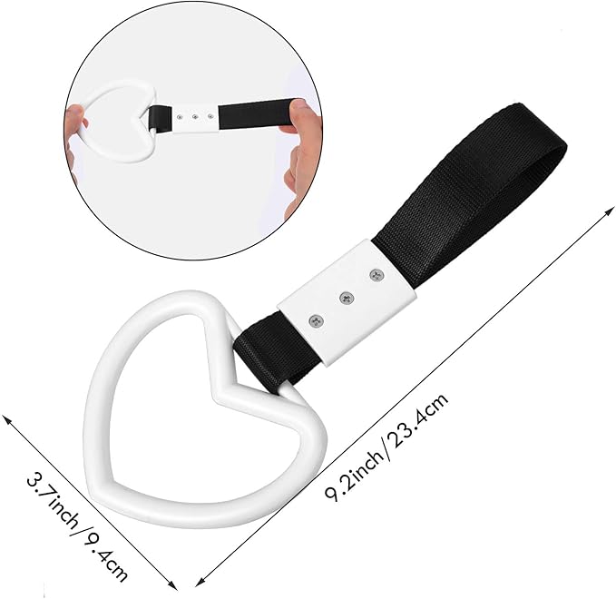 2 Pieces Rings Heart Shaped Car Handle Straps Drift Charm Rear Bumper Warning Ring Decor Subway Bus Broken Heart Handle for Car Interior(White)
