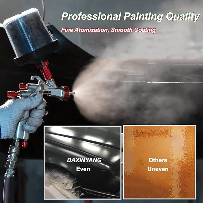 DAXINYANG YT-160/R500 LVLP Air Spray Gun with 1.3/1.5/1.7/2.0mm Nozzles and Air Regulator & Oil Water Separator, R500 Paint Guns Automotive, Paint Gun for House Painting, Car, Furniture