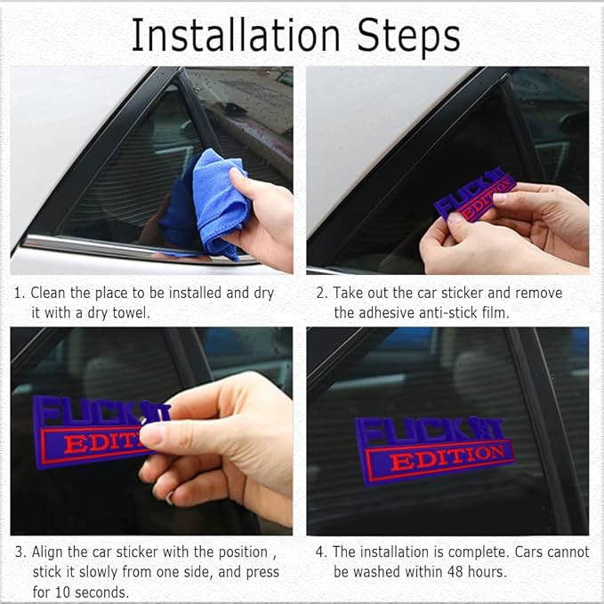 Fuck IT Edition Emblem, Car Exterior Emblems Badge 3D Sticker Decal, Fuck-IT Edition Emblem 3D Fender Badge Decal, 3D Fender Badge Decal Car Truck Replacement, Fit for All Cars (Blue Red)