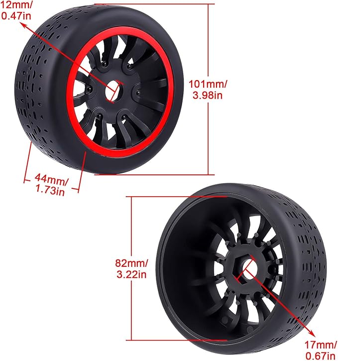 HobbyPark 17mm Hex Pre-Glued 42/100 2.9 Belted Tires and Wheels RC Street Tire with Foam Inserts for 6s High Speed Runs fit for 1/7 Arrma Infraction Felony 6S BLX Limitless 1/8 Typhon 6S 3S (Set of 4)