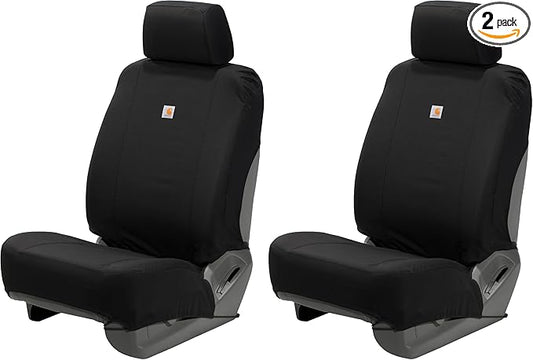 Carhartt Universal Nylon Duck Canvas Fitted Bucket Seat Cover,Durable Seat Protection with Rain Defender,Single,Black,(Pack of 2)