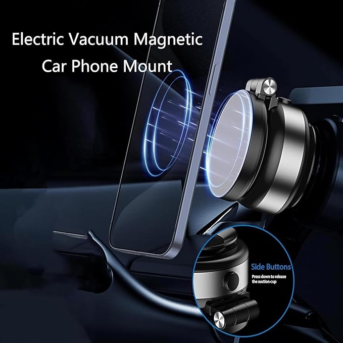 Electric Vacuum Magnetic Car Phone Mount,Vacuum Suction Car Phone Holder Hands-Free,Adjustable Foldable Magnetic Suction Cup Phone Mount,Strong Magnetic Car Mount for Smooth Surface(New-Siver)