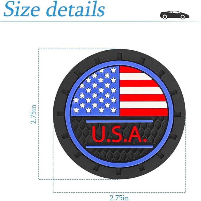 AUCELI 2 Pack Car Cup Holder Coasters, Colored American Flag US Flag Insert Car Cup Coaster, 2.75 Inch Anti Slip Shockproof Embedded Drink Mat, Vehicle Interior Decor Accessories