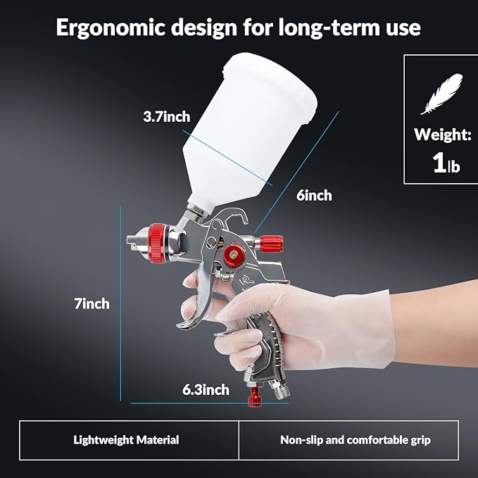 YUZES HVLP Spray Gun Kit with 1.4/1.7/2.0mm Nozzles, Air Spray Gun for Painting Cars, Furniture & DIY, 10 Disposable Paint Gun Cups & 600ml Mixing Cup with Ratio, with Paint Sprayer Accessories