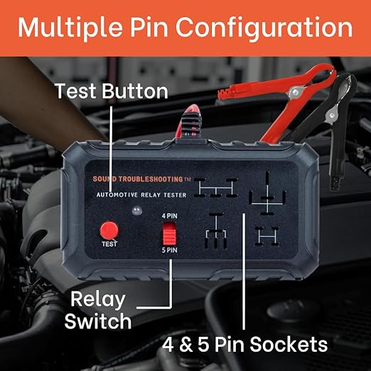 Automotive Relay Tester - 4 & 5 Pin 12V Auto Diagnostic Tool, Small Handheld DIY Car Tester with Battery Clips, Relay Testing Kit, Electrical Systems Tool | Patented