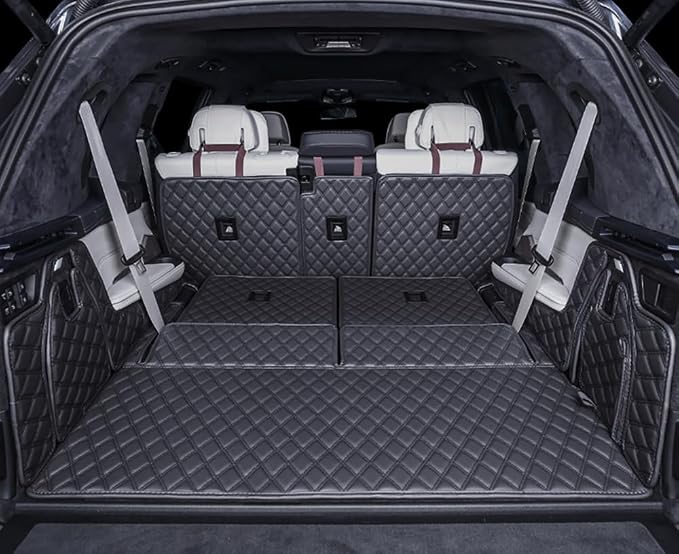for BMW X7 2+3+2 Seater Trunk Mat Cargo Cover Dog Liner Boot Liner Full Coverage 3D Laser Measured (Trunk Mat+2nd Row Backrest Mat+3rd Row Backrest Mat+Both Sides Panel) (Black/Black