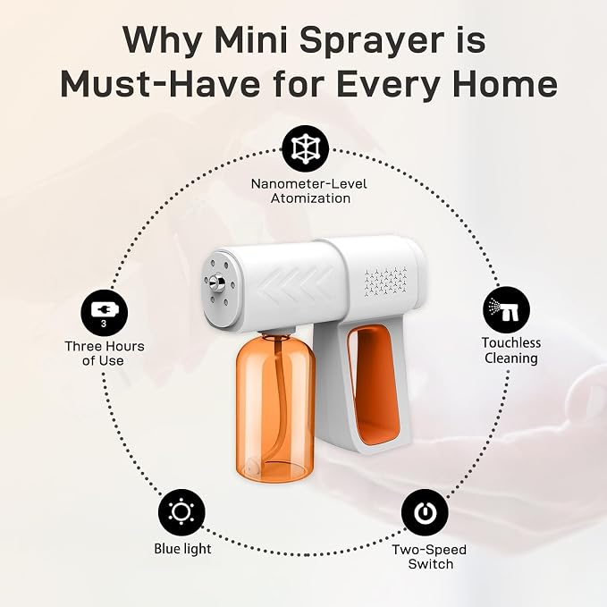 Professional Fogger Machine, 380ml Wireless Nano Sprayer Gun, Rechargeable ULV Atomizer with Blue Light for Touchless Cleaning