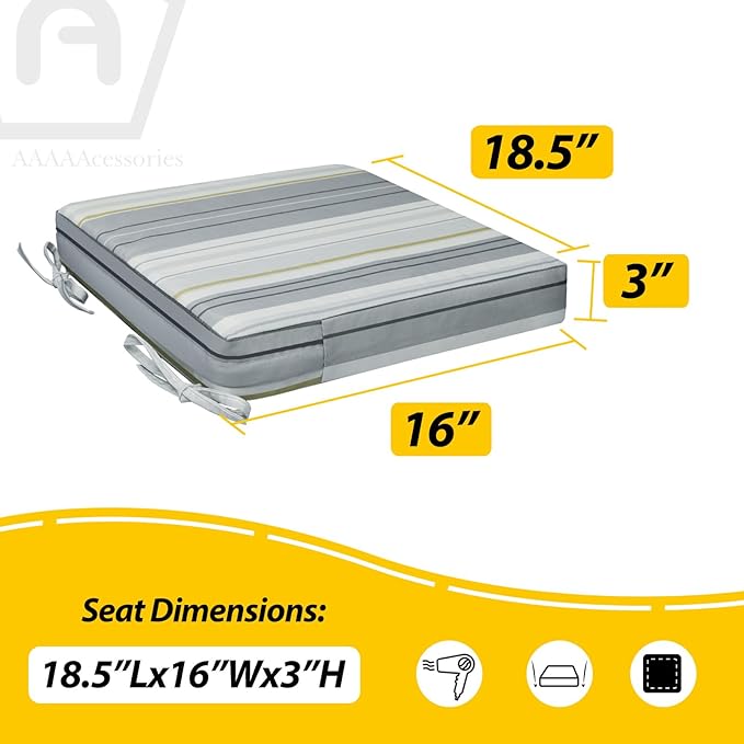 AAAAAcessories Outdoor Seat Cushions for Chairs, Waterproof, Fade-Resistant, 18.5" x 16" x 3", Patio Furniture Replacement Cushions, Set of 2, Ash Blue Harbor Stripe
