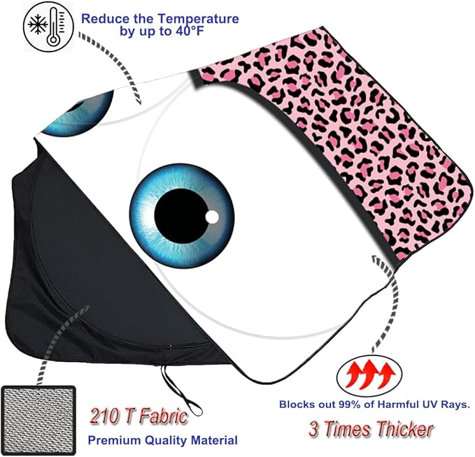 Gven Windshield Sun Shade Car Sun Shade 2025 Pink Car Accessories for Women Shades for Front Window Girly Windshield Cover Sunshades for Summer Heat Portection(Pink Leopard, L)