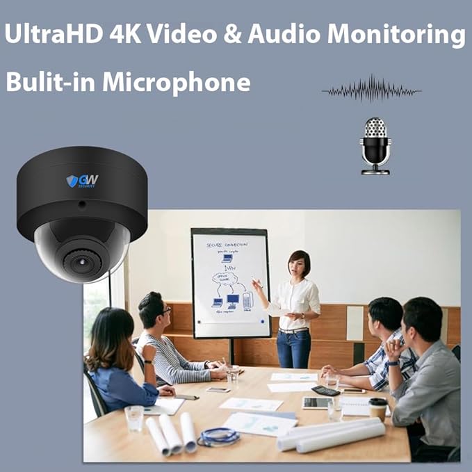 GW Security 64 Channel 12MP NVR UltraHD 4K Face/Human/Vehicle AI Detection Commercial Security Camera System with 64 x 8MP Waterproof Microphone 135° Wide Angle Outdoor Indoor PoE Dome Cameras (Black)