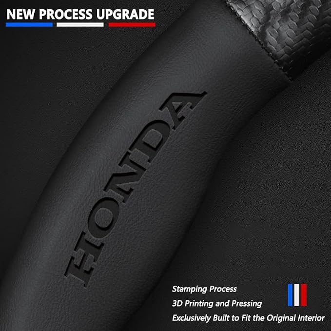 Steering Wheel Cover Compatible with Honda, Nappa Leather&Carbon Fiber Texture Steering Wheel Cover, 14.5-15 Inch Diameter with 2 Coasters and USB Fast Charging Cable (Black)