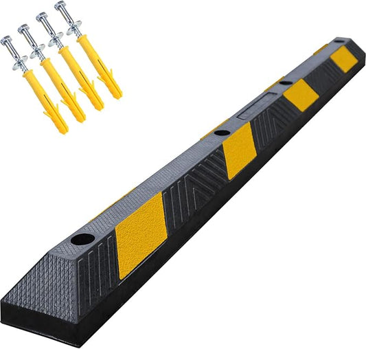 72" inch 6' Feet Heavy Rubber Parking Curb, Installation Kits Included, Parking Garage Floor Stopper, Wheel Stopper for Vehicles Truck Driveway Protect Cars Vans Trucks Pumpers (72" - 1Pack)