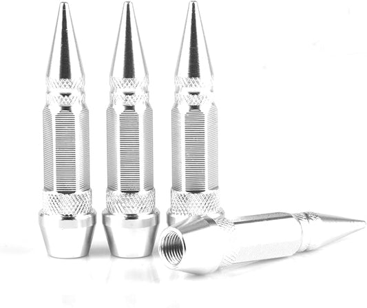 SINGARO 60mm Spiked Valve Caps, Aluminum Alloy Dustproof and Waterproof Tire Valve Stem Caps, Suitable for Cars, Trucks and Motorcycles (4PCS Silver)