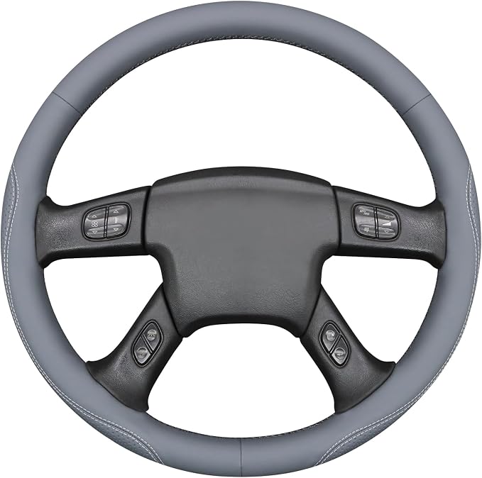 MEWANT Hand Stitch Steering Wheel Cover for Chevy Silverado 1500 2500 3500 2003-2006 Silverado Classic 2007 Trailblazer 2002-2009 Custom Grey Genuine Leather Interior Accessory Wrap Restoration Kit