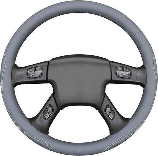 MEWANT Hand Stitch Steering Wheel Cover for Chevy Silverado 1500 2500 3500 2003-2006 Silverado Classic 2007 Trailblazer 2002-2009 Custom Grey Genuine Leather Interior Accessory Wrap Restoration Kit