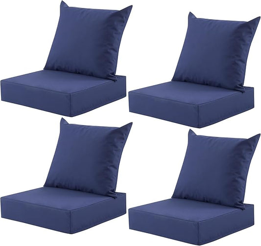 Outdoor Deep Seat Cushion Set, 24x24 Inch Water-Resistant & Fade-Resistant Outdoor Chair Cushions, Patio Furniture Cushions with Removable Cover for Patio Chair, Sofa,Navy Blue (Set of 4)