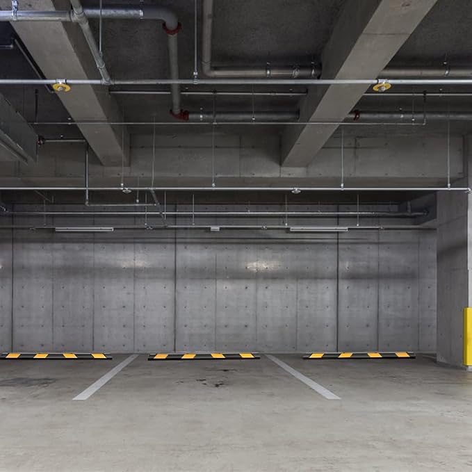Goplus Parking Block, 72' Rubber Bumpers with 8 High Reflective Yellow Safety Stripes, Heavy Duty Parking Target, Garage Wheel Stoppers for Car, Truck, RV and Trailer (2 Pack)