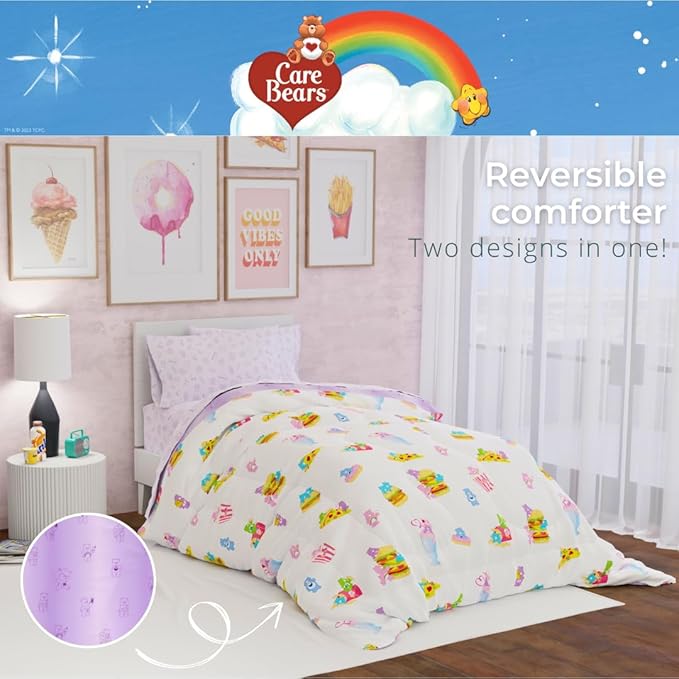 Care Bears Food Snacks 5 Piece Super Soft Cozy Reversible Comforter and Sheet Set with Sham, Twin, (Officially Licensed Product) by Franco Collectibles