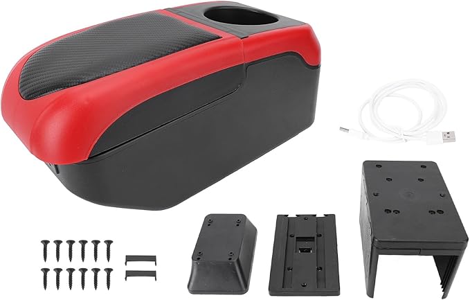 Universal Car Armrest Box with 6 USB Charging Ports Double Layer Car Organizers and Storage Car Arm Rest Console Organizer for SUV Truck Car (Red)