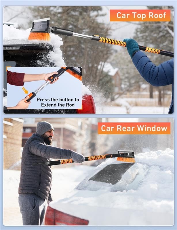 EcoNour 49" Extendable Squeegee Snow Brush and Ice Scraper for Windshield