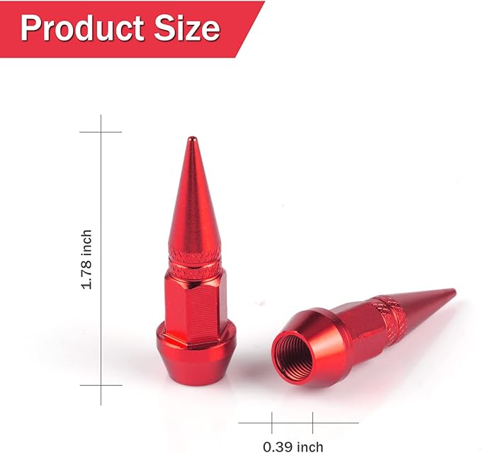 SINGARO 45mm Spiked Aluminum Stem Valve Caps,4PCS Dustproof Tire Wheel Stem Caps for Cars,SUVs,Trucks Bicycles and Motorcycles(Red)