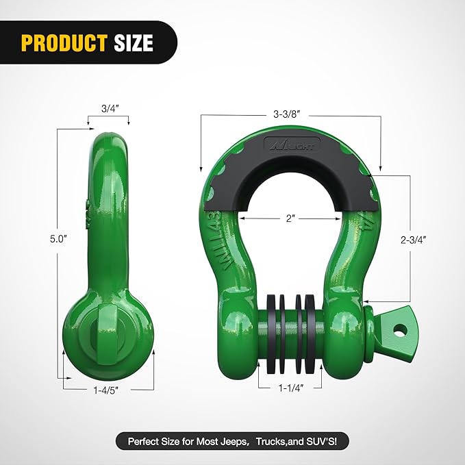 Nilight 2 Pack 3/4" D-Ring Shackle with 7/8" Screw Pin 41,887lbs Break Strength, Heavy Duty Off Road Recovery Shackle with Isolators Washers for Use with Tow Strap, Winch, Off-Road Truck Vehicle