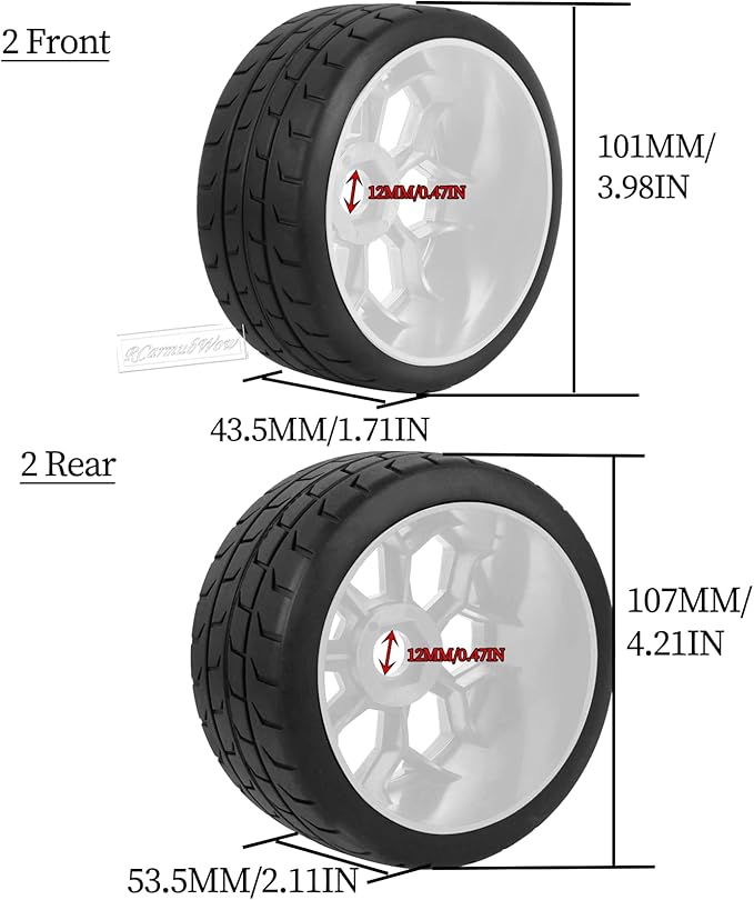 RC Wheels and Tires for 1/7 Felony 6S BLX,RC Truck Tires RC Wheels and RC Tires,4pcs Highway Tires(2 Big 2 Small,White