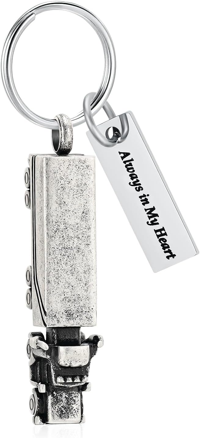Imrsanl 18 Wheeler Semi Truck Urn Keychain for Ashes for Men Women Memorial Pendant Key Ring Cremation Jewelry Keepsake