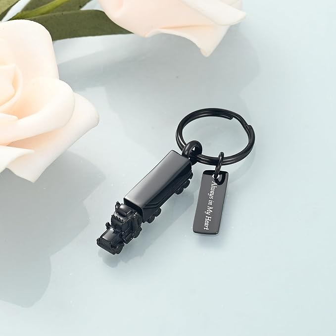 shajwo Cremation Jewelry 18 Wheeler Semi Truck Urn Keychain for Ashes for Women Men Memorial Human Ashes Pendant