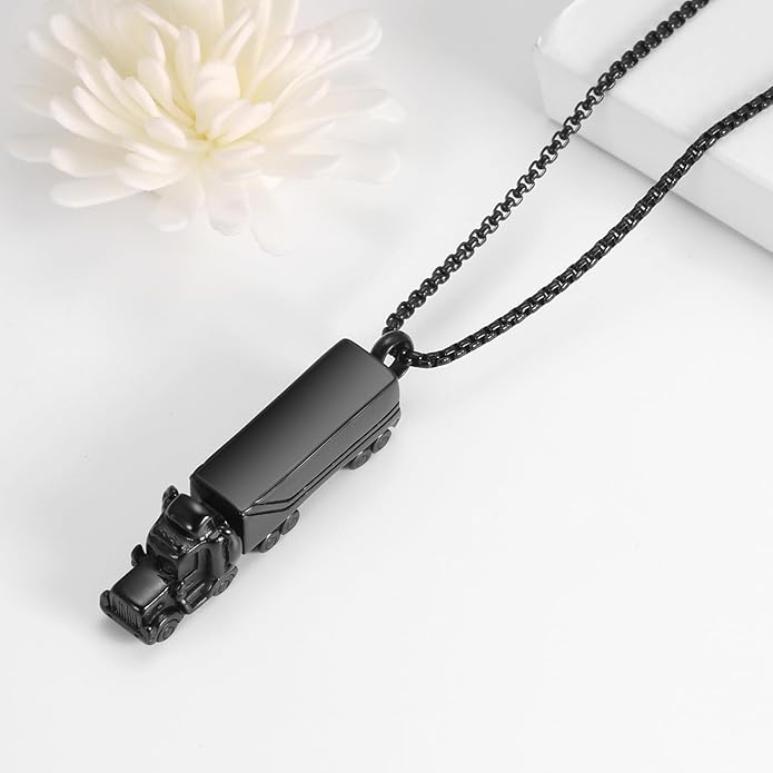 Urn Necklace for Ashes 18 Wheeler Semi Truck Cremation Jewelry for Men Memorial Urn Pendant Ashes Locket Necklace Keepsake Gifts