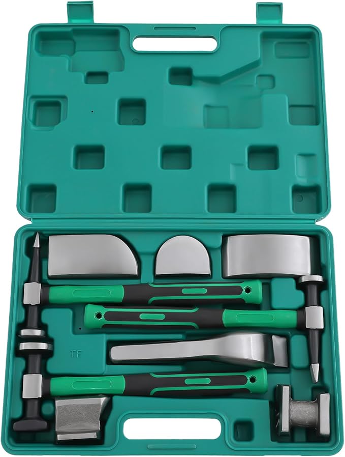 9PCS Dent Repair Kit, Auto Body Repair Tool Kit Auto Body Panel Fender Hammer Dolly Set Manual Automotive Sheet Metal Repair Tools w/Toolbox for Homes Repair Shops Car Maintenance Shops