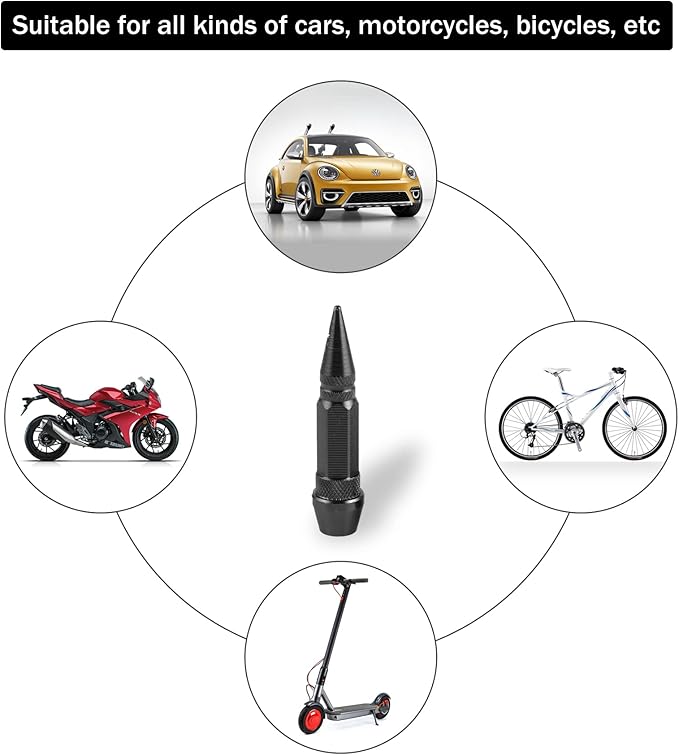 SINGARO 60mm Spiked Valve Caps,Aluminum Alloy Dustproof and Waterproof Tire Valve Stem Caps, Suitable for Cars, Trucks and Motorcycles (4PCS Black)
