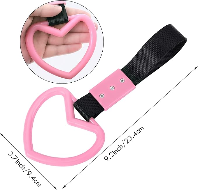 BBTO 2 Pieces Heart Shaped Car Handle Straps Drift Charm Rear Bumper Warning Ring Decor Subway Bus Broken Heart Handle for Car Interior(Light Pink)
