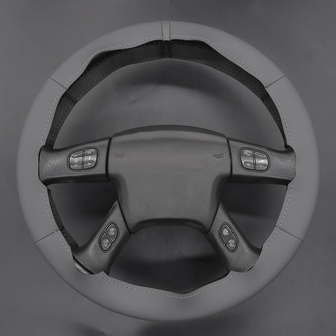 MEWANT Hand Stitched Steering Wheel Cover for Chevy Silverado 1500 2003-2006 DIY Gray Faux Leather Steering Wheel Wrap