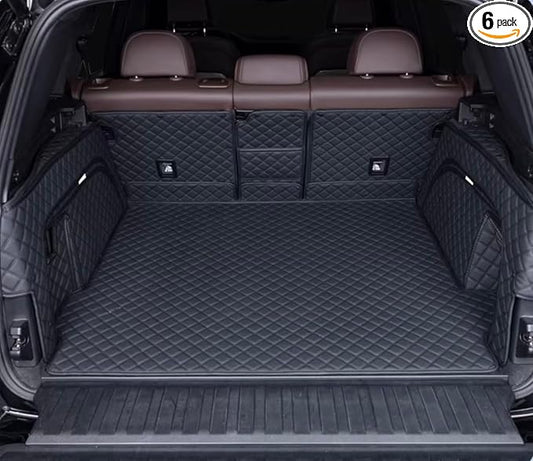 Trunk Mat Cover Compatible with BMW X5 PHEV 2019-Current Back Seat Cover & Cargo Liner & High Side Mats Heavy Duty Leather Mat - Black with Black Stitching