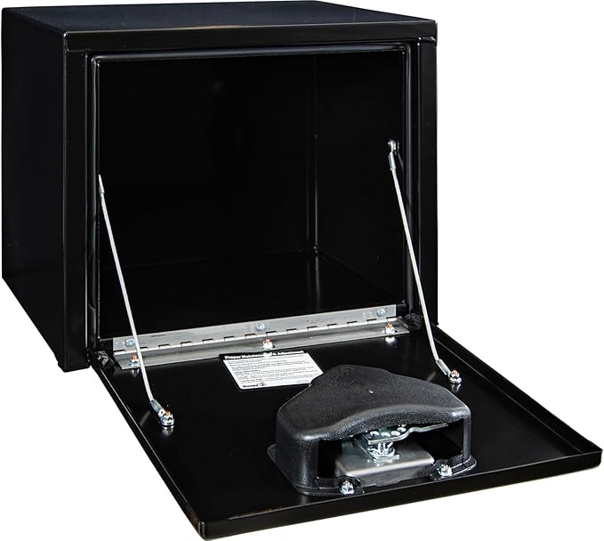 Buyers Products 1703330 Black Steel Underbody Truck Tool Box – 16 x 14 x 18 Inch - Truck Bed & Underbelly RV Storage Box, Locking T-Latch, Weather-Resistant, Heavy-Duty Flatbed Job Box, Made in USA