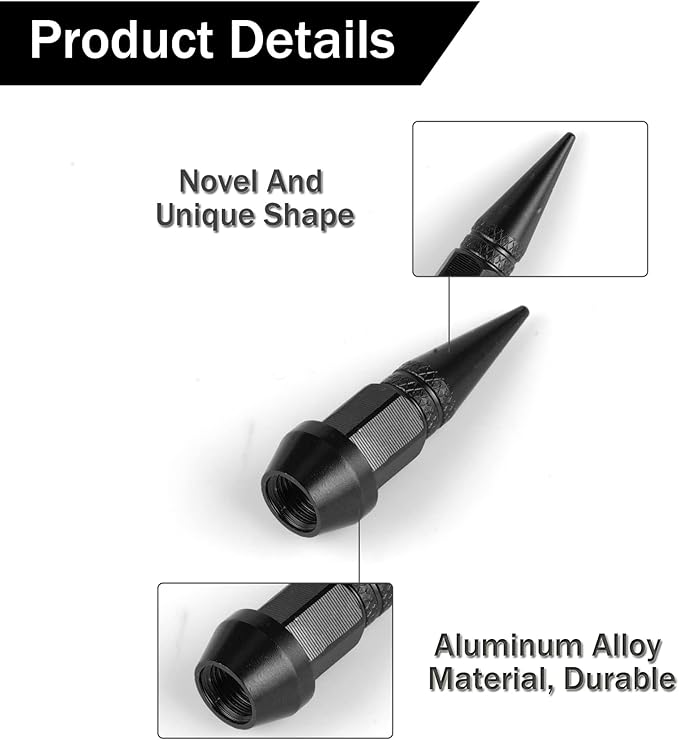 SINGARO 45mm Spiked Aluminum Stem Valve Caps,4PCS Dustproof Tire Wheel Stem Caps for Cars,SUVs,Trucks Bicycles and Motorcycles(Black)