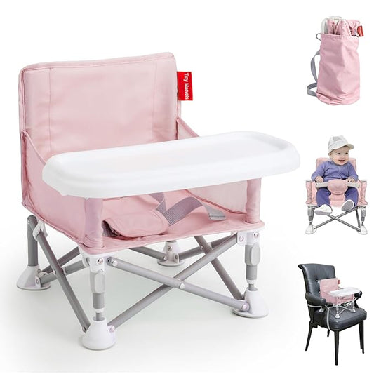 Tiny Marvels Portable Booster Seat, Foldable Baby High Chair with Removable Tray, Safety Harness & Carry Bag – for Toddlers Ages 6M-3Y, Ideal for Dining, Travel, Camping & Family Time