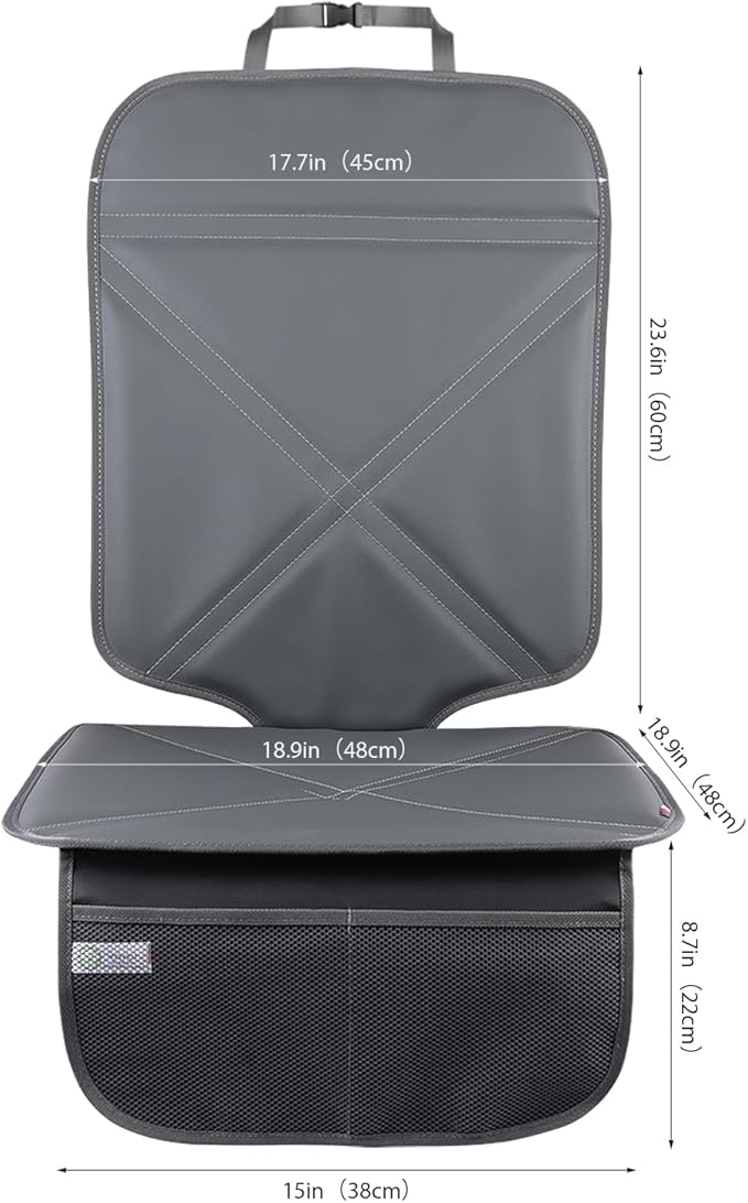 Viaviat Car Seat Protector Leather Waterproof Child Safety Seat Protector Cover with Thick Pad and 2 Large Pockets Durable Kick Mat for All Auto Seat (Deep Gray)